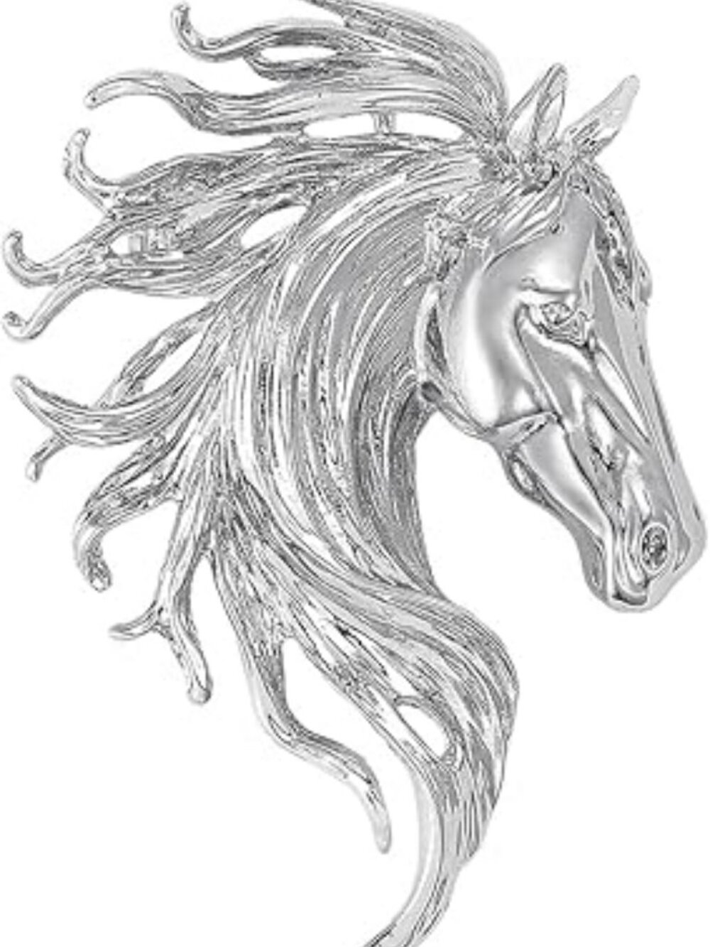 NEW Silver Horse Head Sparkling‎ Rhinestone Filigree Hollow Brooch Pin Classy